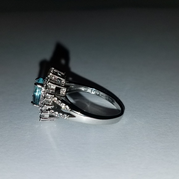 925 Silver Blue Pink White Cubic Zironia Halo Ring - Picture 5 of 7